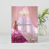 Quinceanera Hübsch Pink Gown Kronleuchter Crown Einladung (Stehend Vorderseite)