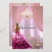 Quinceanera Hübsch Pink Gown Kronleuchter Crown Einladung (Vorne/Hinten)