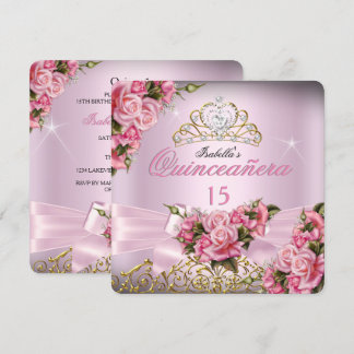 Quinceanera Hübsch Pink Roses Tiara 15. Geburtstag Einladung
