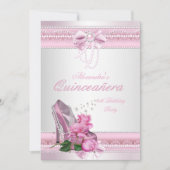 Quinceanera Hübsch Rosa Rose High Heel 2 Einladung (Vorderseite)
