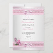 Quinceanera Hübsch Rosa Rose High Heel 2 Einladung (Rückseite)