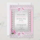 Quinceanera Hübsch Rosa Rose High Heel Einladung (Rückseite)