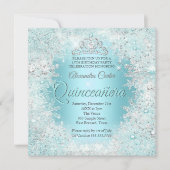 Quinceanera Hübsch Silber Aquamarine blaue Schneef Einladung (Vorderseite)