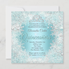 Quinceanera Hübsch Silber Aquamarine blaue Schneef Einladung
