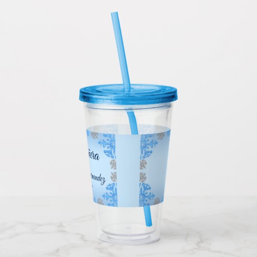 Quinceañera Ice Blue Silver Winter Schneeflocke Acryltrinkbecher (Links)