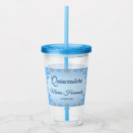 Quinceañera Ice Blue Silver Winter Schneeflocke Acryltrinkbecher