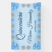 Quinceañera Ice Blue Silver Winter Schneeflocke Banner (Vertikal)