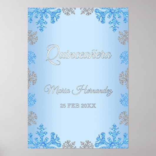 Quinceañera Ice Blue Silver Winter Schneeflocke Foliendrucke (Vorderseite)