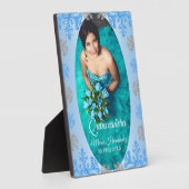 Quinceañera Ice Blue Silver Winter Schneeflocke Fotoplatte (Seite)