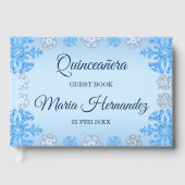 Quinceañera Ice Blue Silver Winter Schneeflocke Gästebuch (Vorderseite)