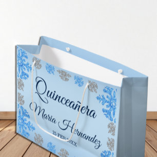 Quinceañera Ice Blue Silver Winter Schneeflocke Große Geschenktüte