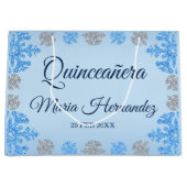 Quinceañera Ice Blue Silver Winter Schneeflocke Große Geschenktüte (Vorderseite)