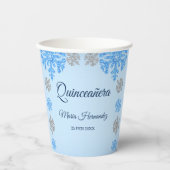 Quinceañera Ice Blue Silver Winter Schneeflocke Pappbecher (Vorderseite)