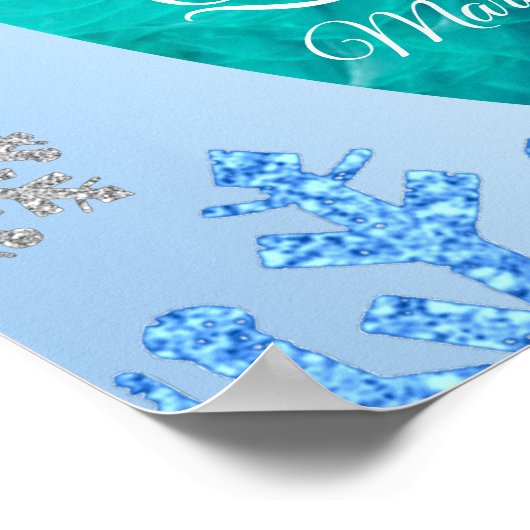 Quinceañera Ice Blue Silver Winter Schneeflocke Poster (Ecke)