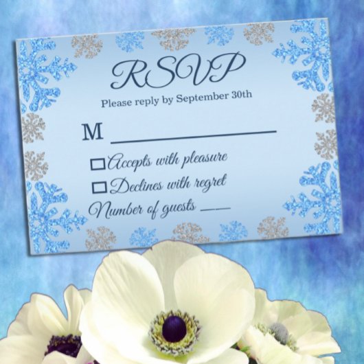 Quinceañera Ice Blue Silver Winter Schneeflocke RSVP Karte