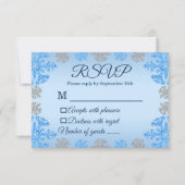 Quinceañera Ice Blue Silver Winter Schneeflocke RSVP Karte (Vorderseite)