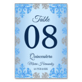 Quinceañera Ice Blue Silver Winter Schneeflocke Tischnummer (Rückseite)