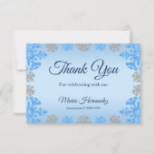 Quinceañera Ice Blue Silver Winter Snowflake Dankeskarte (Vorderseite)