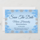Quinceañera Ice Blue Silver Winter Snowflake Save The Date (Vorderseite)