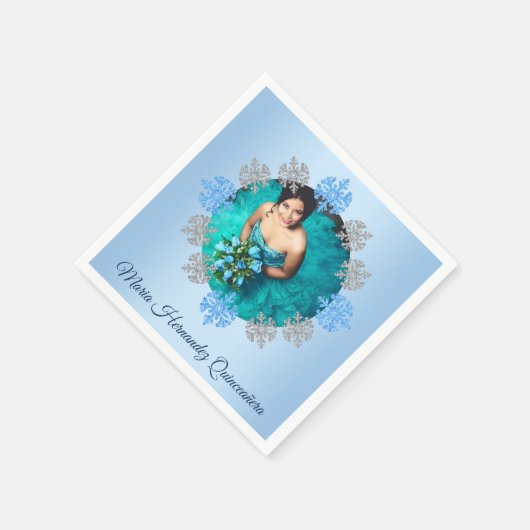 Quinceañera Ice Blue Silver Winter Snowflake Serviette (Ecke)