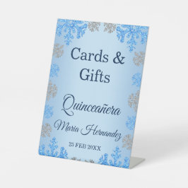 Quinceañera Ice Blue Silver Winter Snowflake Sockelschild