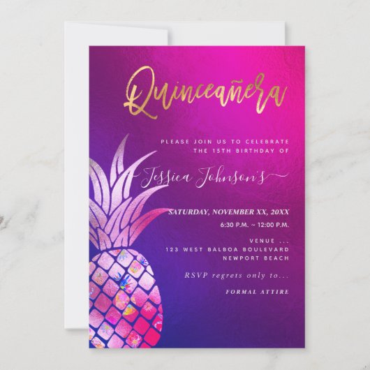 Quinceanera, Imitate Gold Ananas Save The Date (Vorderseite)