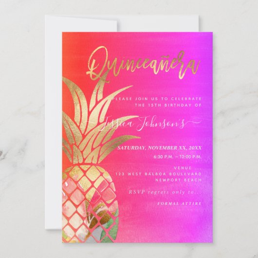 Quinceanera, Imitate Gold Ananas Save The Date (Vorderseite)