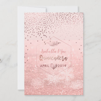Quinceanera/Imitats Rose Gold Confetti+Snow Bokeh Einladung