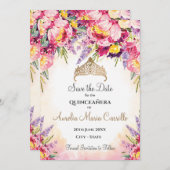 Quinceañera in Aquarellfarben-Blume Save The Date (Vorne/Hinten)