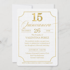 Quinceanera in Gold English Language mit Foto Einladung