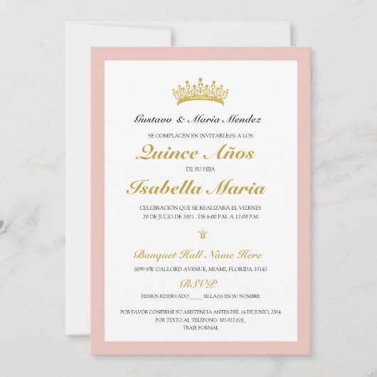 Quinceanera Invitacion Spanisch Einladung (Vorderseite)