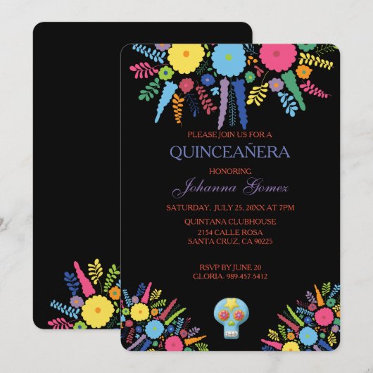 QUINCEAÑERA INVITATION DIA DE LOS MUERTOS EINLADUNG (Vorne/Hinten)