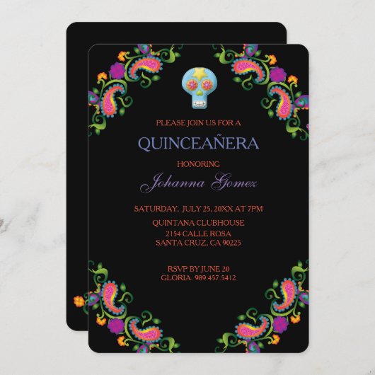 QUINCEAÑERA INVITATION DIA DE LOS MUERTOS EINLADUNG (Vorne/Hinten)