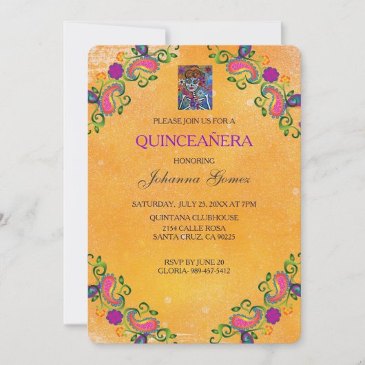 QUINCEAÑERA INVITATION DIA DE LOS MUERTOS EINLADUNG (Vorderseite)