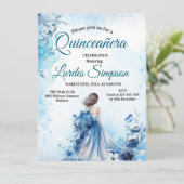  Quinceañera invitation Elegant Blue Einladung (Stehend Vorderseite)