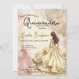 Quinceañera invitation Elegant Gold Rose Einladung