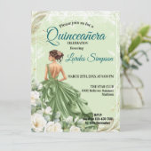  Quinceañera invitation Elegant Green Einladung (Stehend Vorderseite)