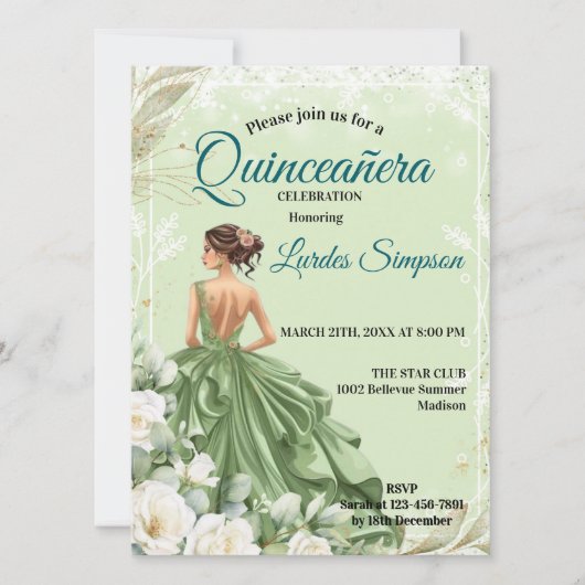  Quinceañera invitation Elegant Green Einladung (Vorderseite)