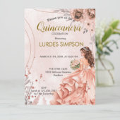  Quinceañera invitation Floral Rose Einladung (Stehend Vorderseite)