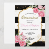  Quinceañera invitation Stripe Floral Einladung (Vorne/Hinten)