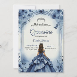 Quinceanera Invitation with a girl in blue gown Einladung