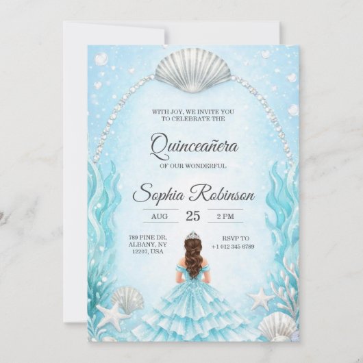 Quinceanera Invitation with an ocean theme  Einladung (Vorderseite)