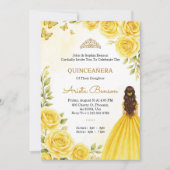 Quinceañera invitation with elegant yellow roses einladung (Vorderseite)