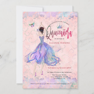 Quinceanera Iridescent Blush Pink Dancing Girl Einladung