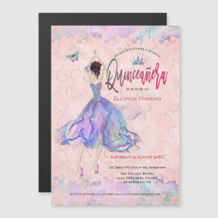 Quinceanera Iridescent Blush Pink Glam Tanz Magneteinladung