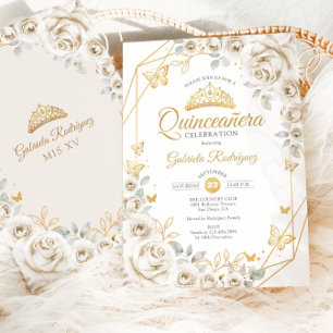 Quinceanera Ivory Gold Creme Einladung