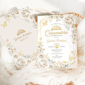 Quinceanera Ivory Gold Creme Einladung
