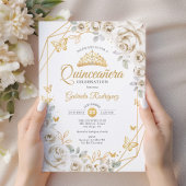 Quinceanera Ivory Gold Creme Einladung
