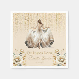 Quinceañera Ivory Gold Watercolor Serviette