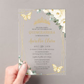 Quinceañera Ivory White Floral Butterflies Crown Acryleinladungen (Insitu (Handheld))